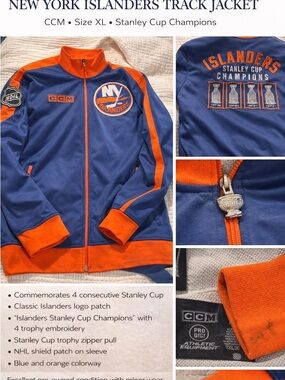 Rare CCM New York Islanders Track Jacket XL Stanley Cup Champions NHL